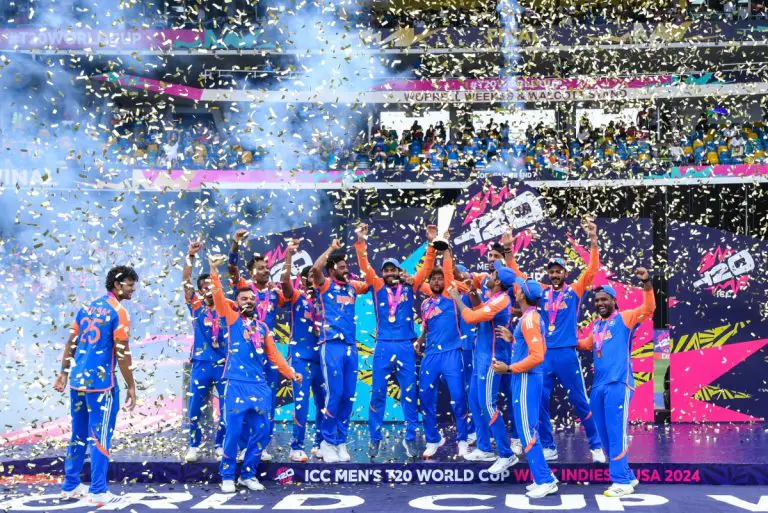 India win T20 World Cup after thrilling battle with South Africa .